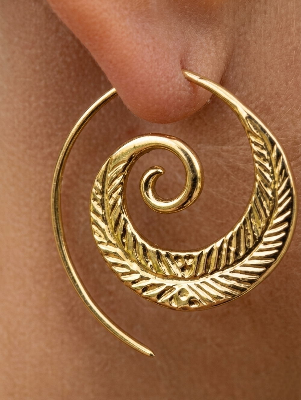 💋TRIBAL GYPSY GEOMETRIC SPIRAL GOLD HOOP!!!